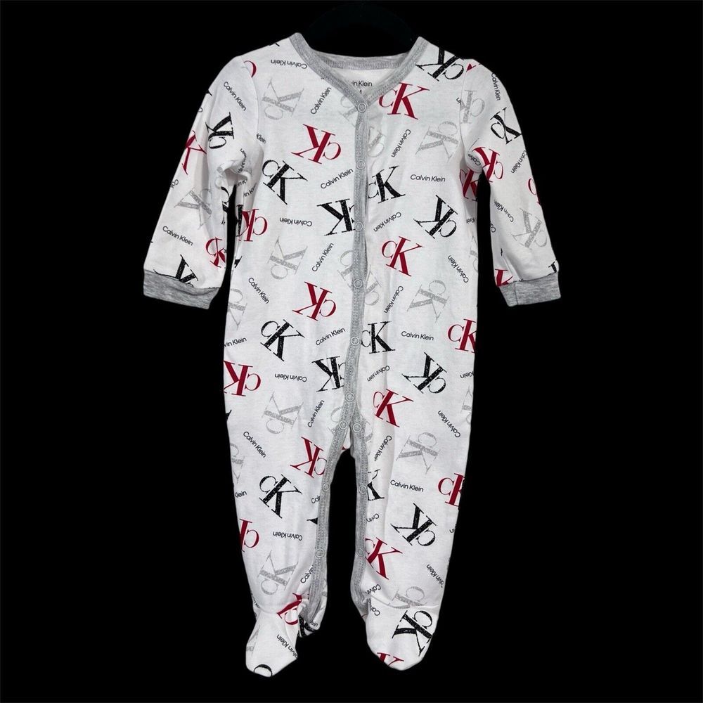 Calvin Klein Boys 6-9 Months‎ One Piece Long Sleeve CK Logo Print Sleep and Play